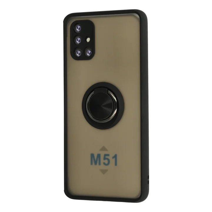 Mey İthalat®  Samsung Galaxy M51 Kılıf Montreal Yüzüklü Silikon Kapak - Siyah