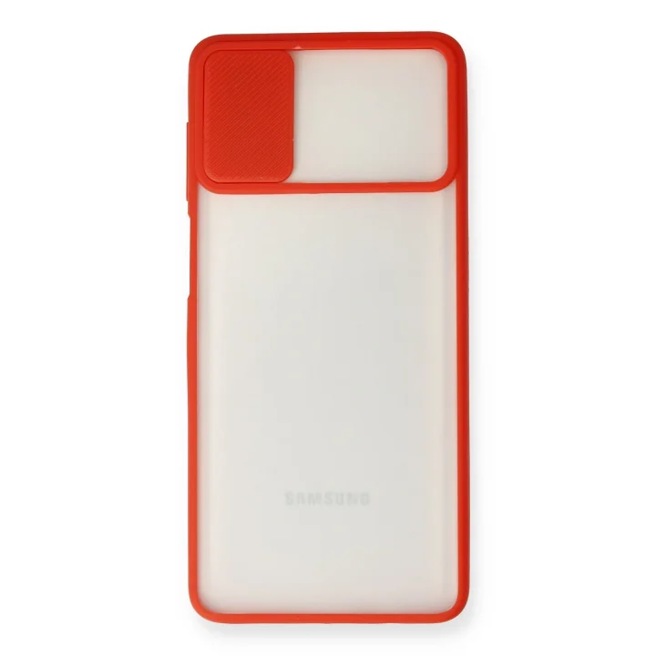 Mey İthalat®  Samsung Galaxy M51 Kılıf Palm Buzlu Kamera Sürgülü Silikon - Kırmızı