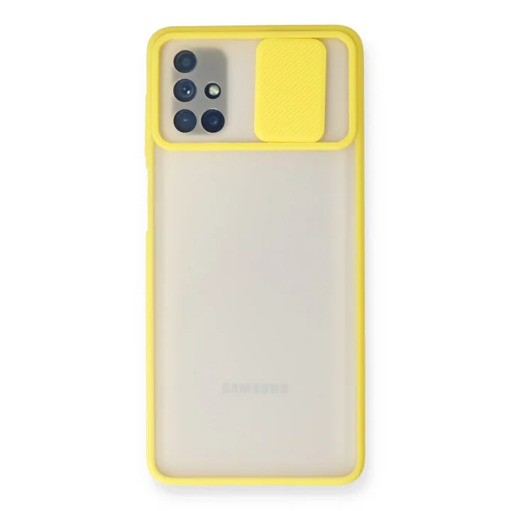 Mey İthalat®  Samsung Galaxy M51 Kılıf Palm Buzlu Kamera Sürgülü Silikon - Sarı
