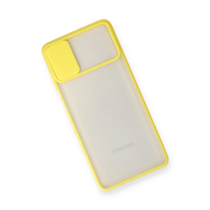 Mey İthalat®  Samsung Galaxy M51 Kılıf Palm Buzlu Kamera Sürgülü Silikon - Sarı