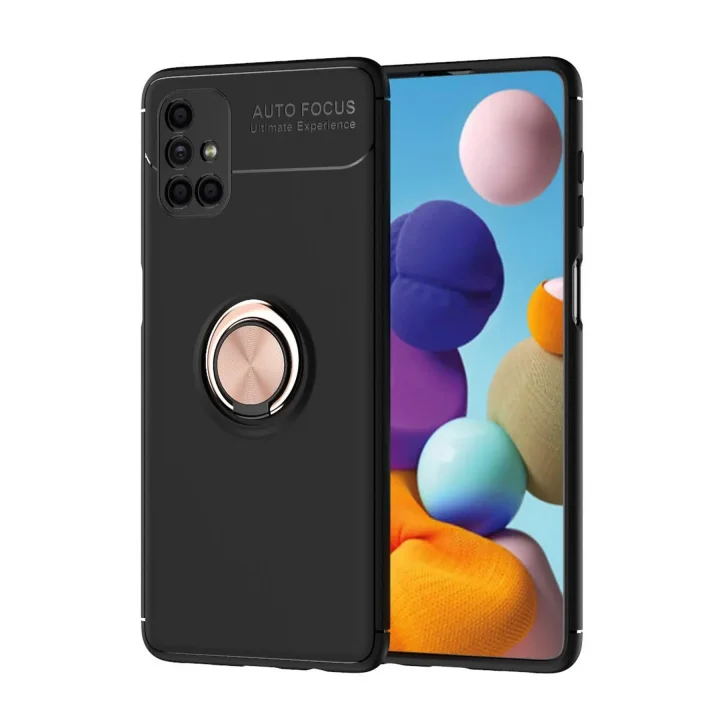 Mey İthalat®  Samsung Galaxy M51 Kılıf Range Yüzüklü Silikon - Siyah-Gold