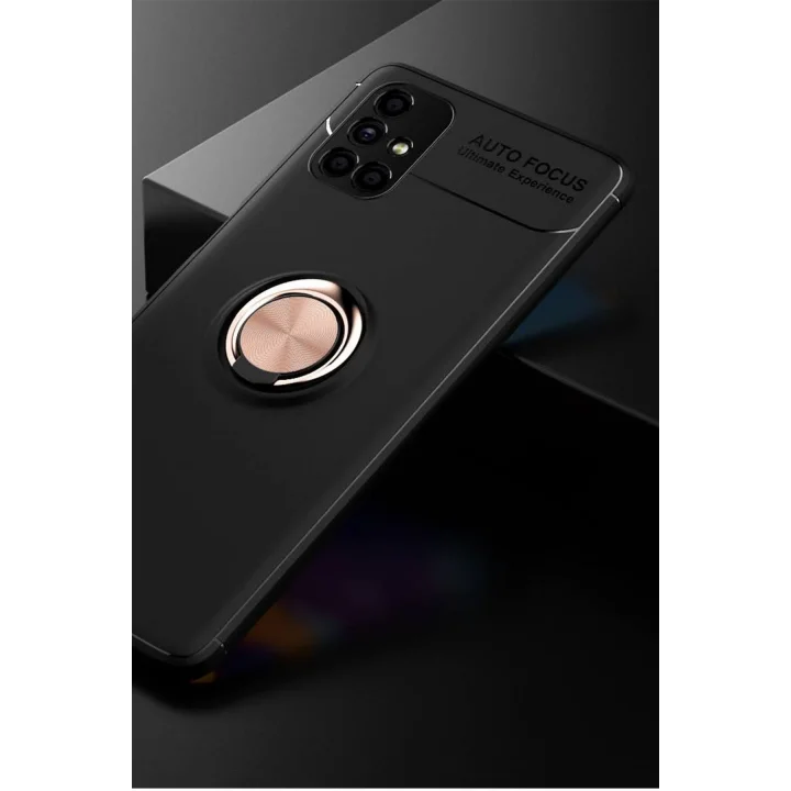 Mey İthalat®  Samsung Galaxy M51 Kılıf Range Yüzüklü Silikon - Siyah-Gold