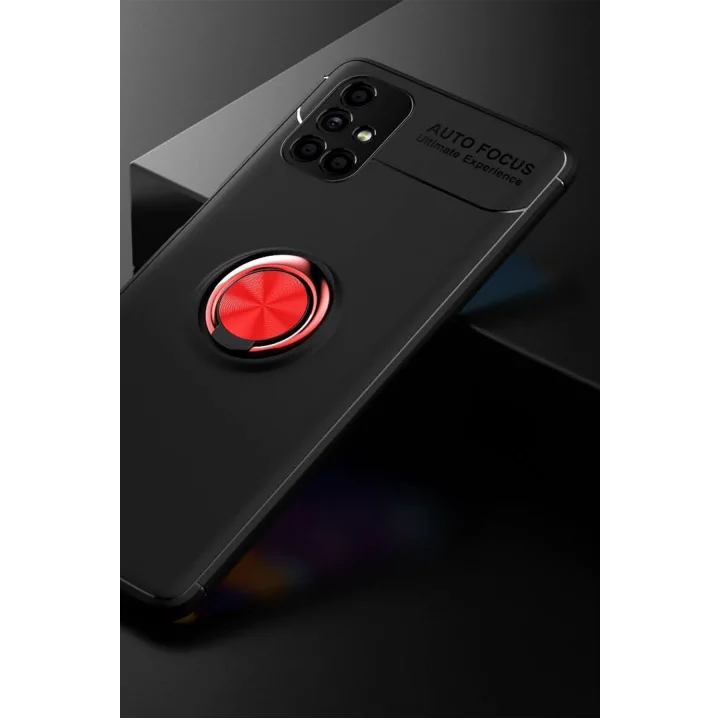 Mey İthalat®  Samsung Galaxy M51 Kılıf Range Yüzüklü Silikon - Siyah-Kırmızı