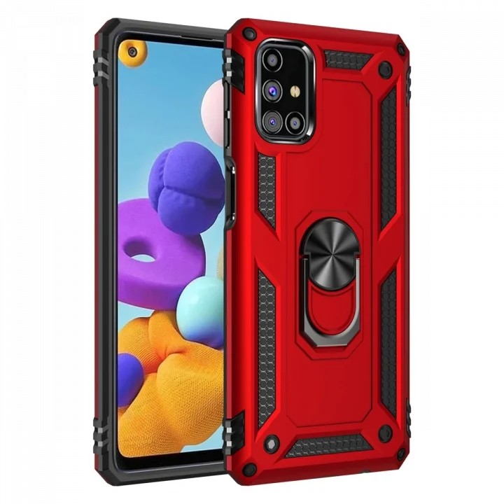 Mey İthalat®  Samsung Galaxy M51 Kılıf Sofya Yüzüklü Silikon Kapak - Kırmızı