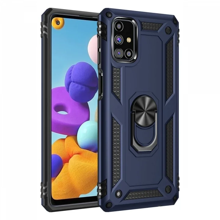 Mey İthalat®  Samsung Galaxy M51 Kılıf Sofya Yüzüklü Silikon Kapak - Lacivert