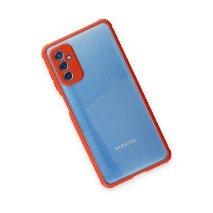 Mey İthalat®  Samsung Galaxy M52 5G Kılıf Miami Şeffaf Silikon - Kırmızı