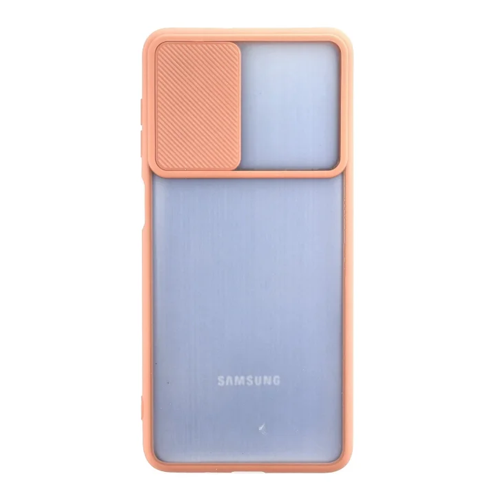 Mey İthalat®  Samsung Galaxy M52 5G Kılıf Palm Buzlu Kamera Sürgülü Silikon - Pembe