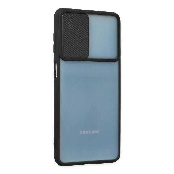 Mey İthalat®  Samsung Galaxy M52 5G Kılıf Palm Buzlu Kamera Sürgülü Silikon - Siyah