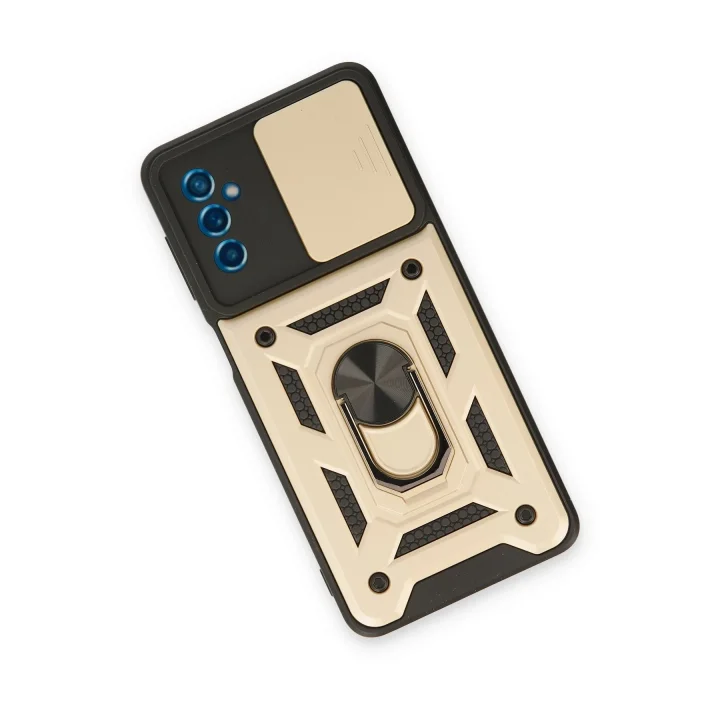 Mey İthalat®  Samsung Galaxy M52 5G Kılıf Pars Lens Yüzüklü Silikon - Gold