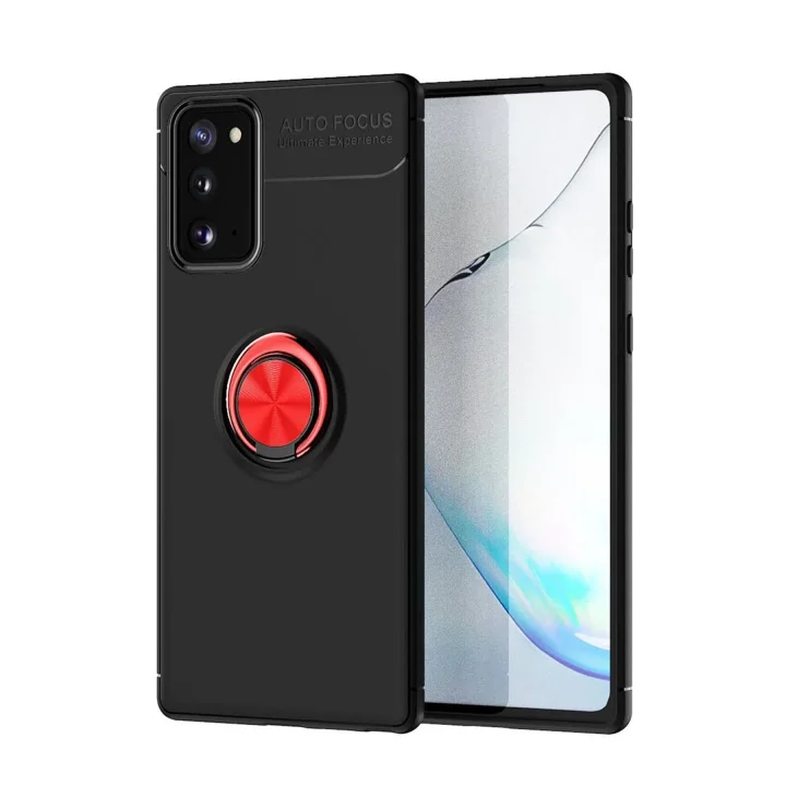Mey İthalat®  Samsung Galaxy Note 20 Kılıf Range Yüzüklü Silikon - Siyah-Kırmızı