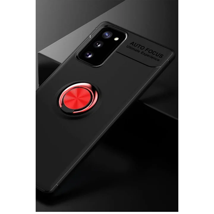 Mey İthalat®  Samsung Galaxy Note 20 Kılıf Range Yüzüklü Silikon - Siyah-Kırmızı