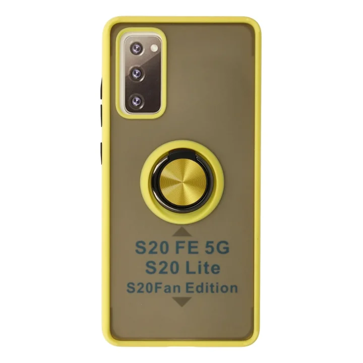 Mey İthalat®  Samsung Galaxy S20 FE Kılıf Montreal Yüzüklü Silikon Kapak - Sarı