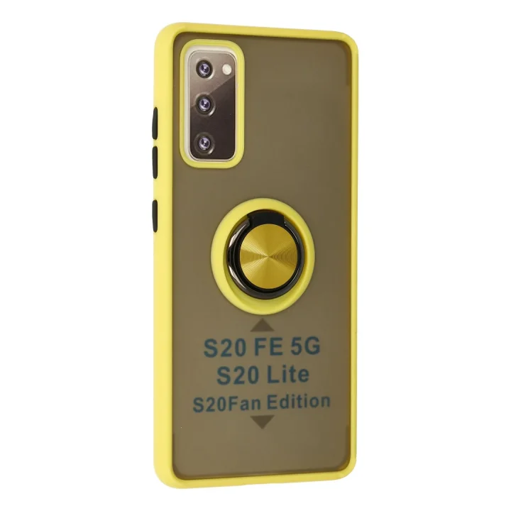 Mey İthalat®  Samsung Galaxy S20 FE Kılıf Montreal Yüzüklü Silikon Kapak - Sarı