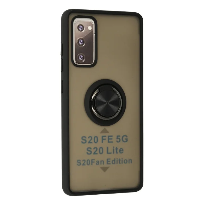 Mey İthalat®  Samsung Galaxy S20 FE Kılıf Montreal Yüzüklü Silikon Kapak - Siyah