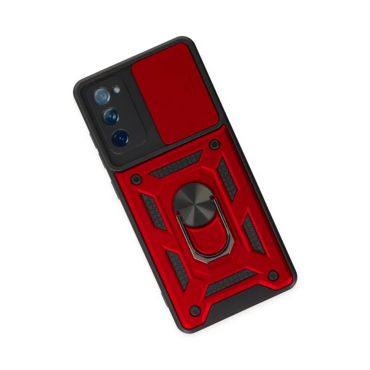 Mey İthalat®  Samsung Galaxy S20 FE Kılıf Pars Lens Yüzüklü Silikon - Kırmızı