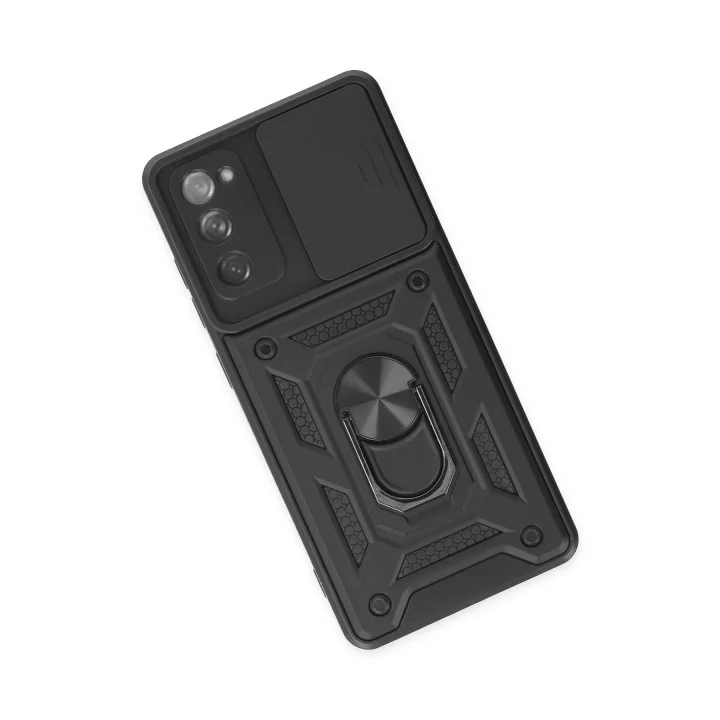 Mey İthalat®  Samsung Galaxy S20 FE Kılıf Pars Lens Yüzüklü Silikon - Siyah