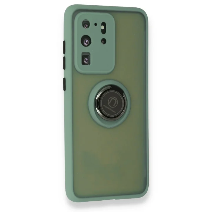 Mey İthalat®  Samsung Galaxy S20 Ultra Kılıf Montreal Yüzüklü Silikon Kapak - Yeşil
