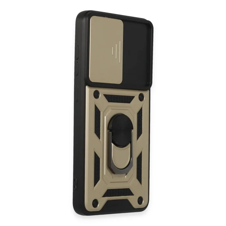 Mey İthalat®  Samsung Galaxy S21 FE Kılıf Pars Lens Yüzüklü Silikon - Gold