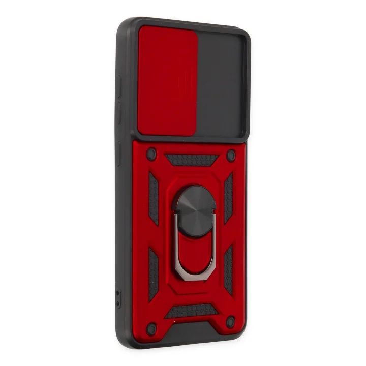 Mey İthalat®  Samsung Galaxy S21 FE Kılıf Pars Lens Yüzüklü Silikon - Kırmızı