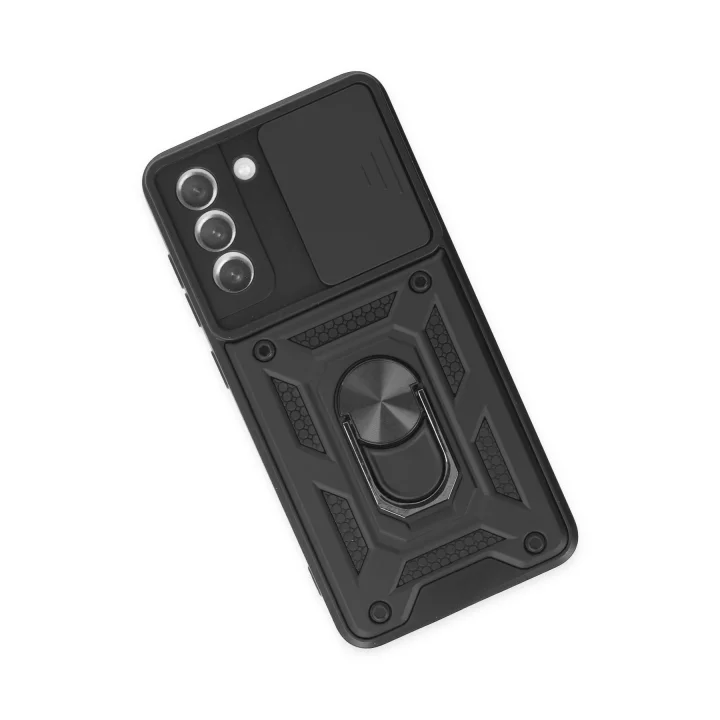 Mey İthalat®  Samsung Galaxy S21 FE Kılıf Pars Lens Yüzüklü Silikon - Siyah