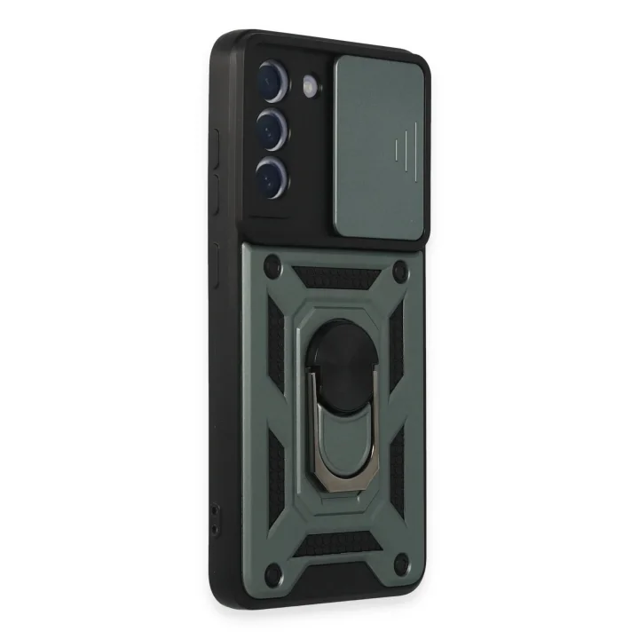 Mey İthalat®  Samsung Galaxy S21 FE Kılıf Pars Lens Yüzüklü Silikon - Yeşil