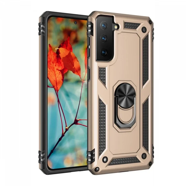 Mey İthalat®  Samsung Galaxy S21 Kılıf Sofya Yüzüklü Silikon Kapak - Gold