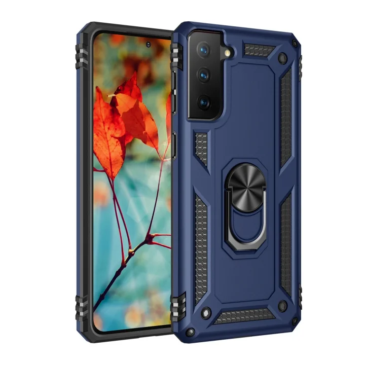 Mey İthalat®  Samsung Galaxy S21 Kılıf Sofya Yüzüklü Silikon Kapak - Lacivert