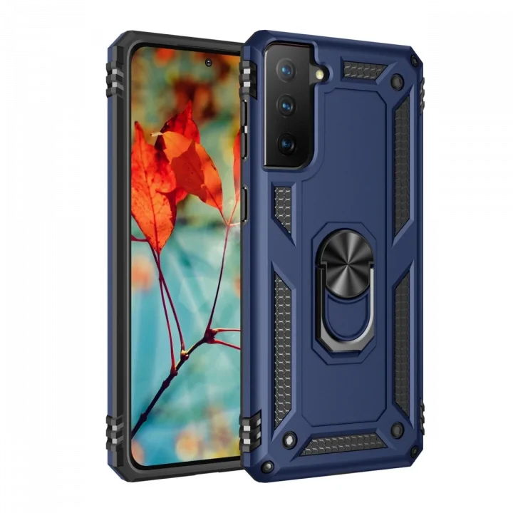 Mey İthalat®  Samsung Galaxy S21 Kılıf Sofya Yüzüklü Silikon Kapak - Lacivert