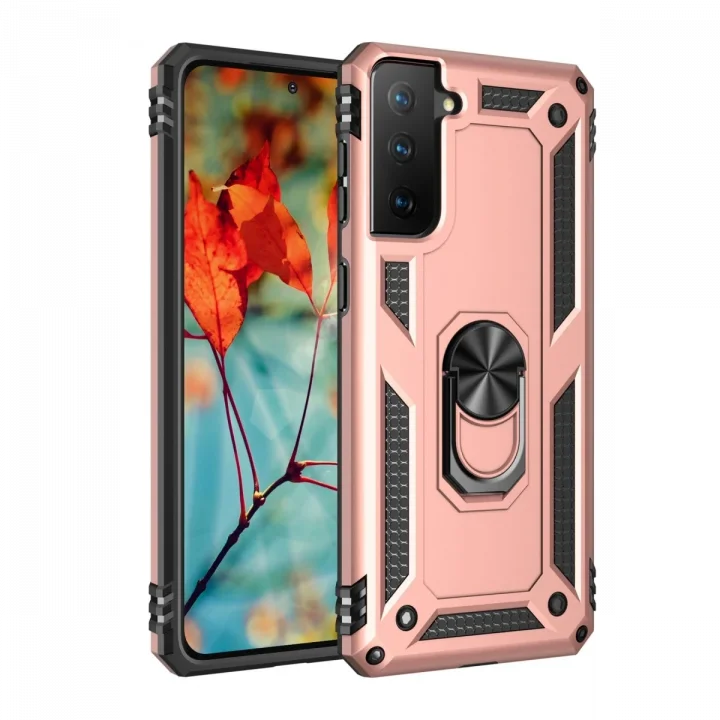 Mey İthalat®  Samsung Galaxy S21 Kılıf Sofya Yüzüklü Silikon Kapak - Rose