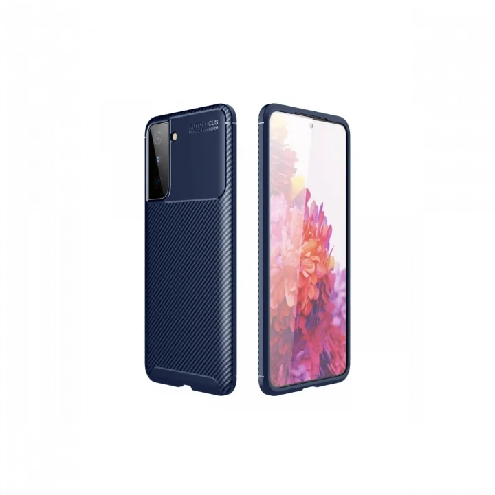 Mey İthalat®  Samsung Galaxy S21 Plus Kılıf Auto Focus Karbon Kapak - Lacivert