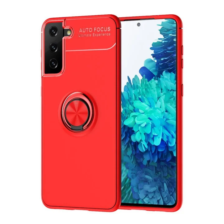 Mey İthalat®  Samsung Galaxy S21 Plus Kılıf Range Yüzüklü Silikon - Kırmızı