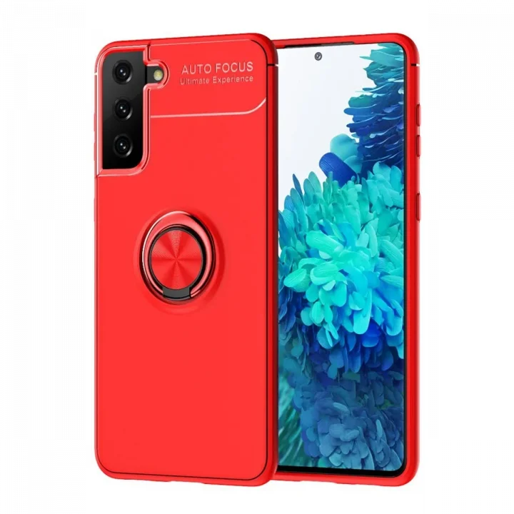Mey İthalat®  Samsung Galaxy S21 Plus Kılıf Range Yüzüklü Silikon - Kırmızı