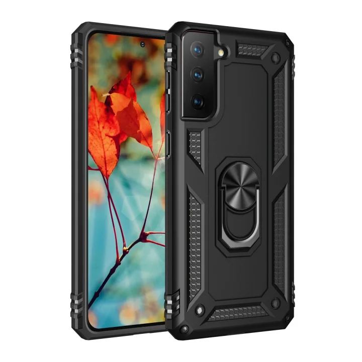 Mey İthalat®  Samsung Galaxy S21 Plus Kılıf Sofya Yüzüklü Silikon Kapak - Siyah