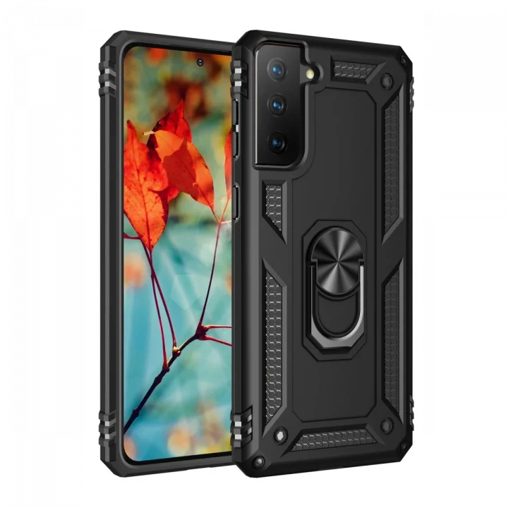 Mey İthalat®  Samsung Galaxy S21 Plus Kılıf Sofya Yüzüklü Silikon Kapak - Siyah