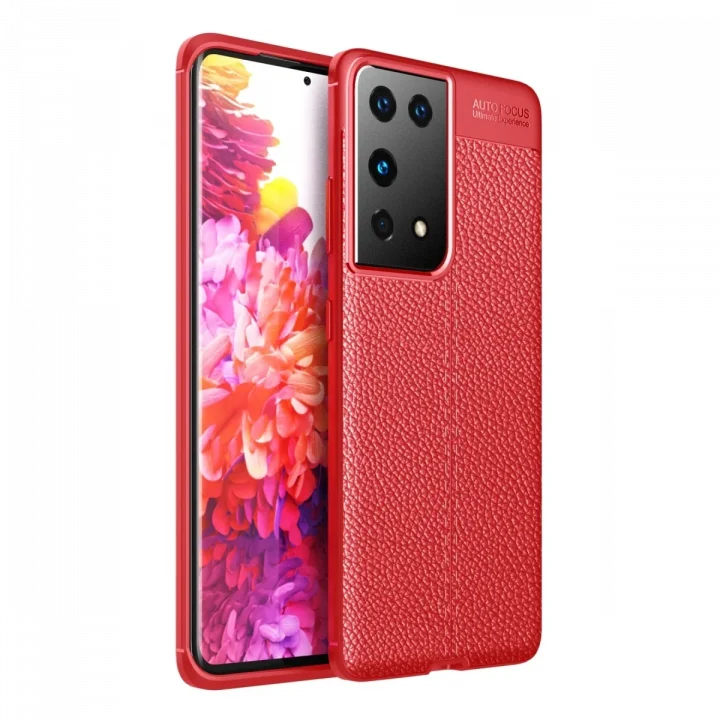 Mey İthalat®  Samsung Galaxy S21 Ultra Kılıf Auto Focus Kapak - Kırmızı
