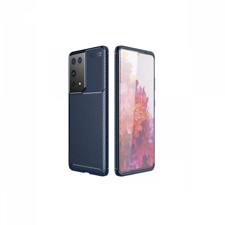 Mey İthalat®  Samsung Galaxy S21 Ultra Kılıf Auto Focus Karbon Kapak - Lacivert