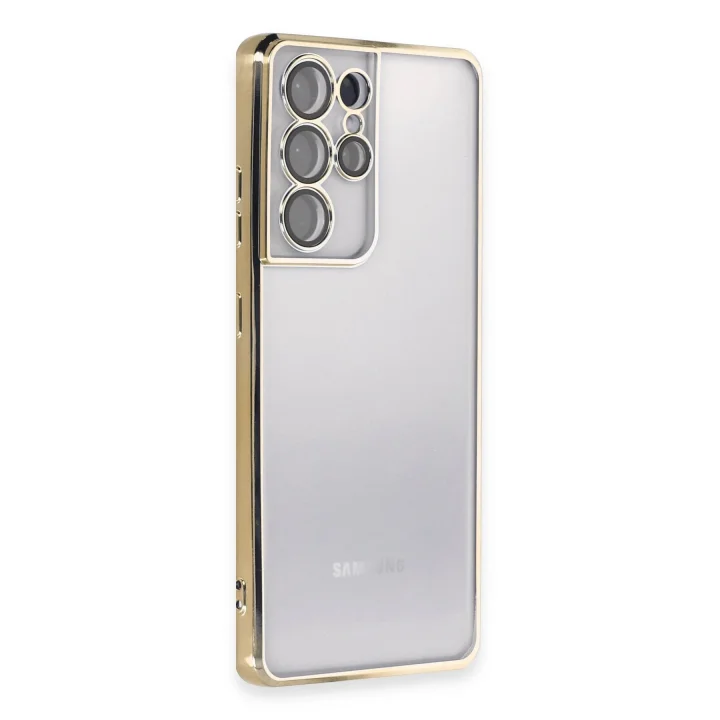 Mey İthalat®  Samsung Galaxy S21 Ultra Kılıf  Lensli Silikon - Gold
