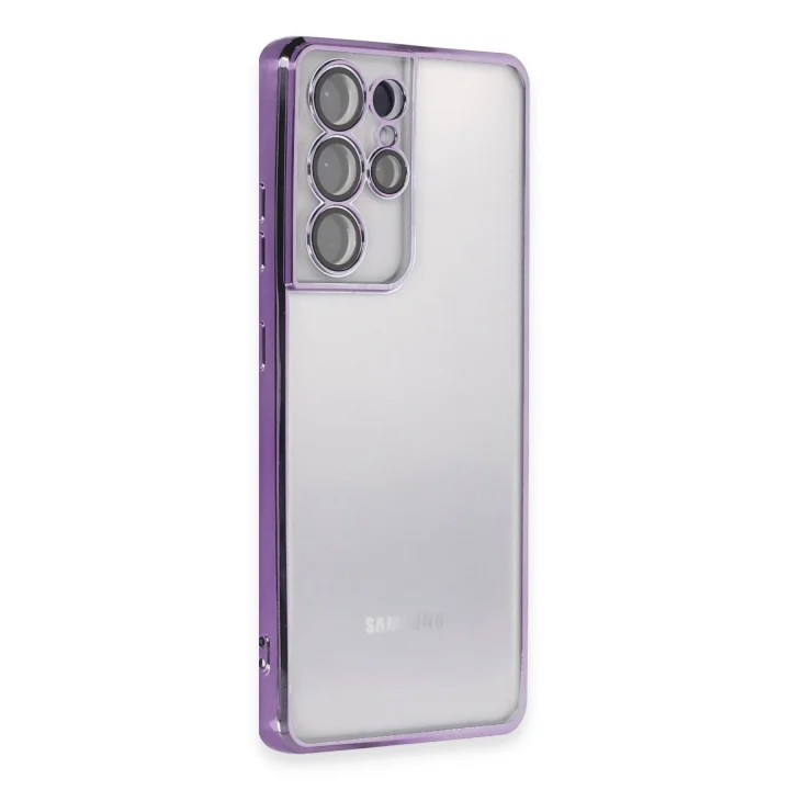 Mey İthalat®  Samsung Galaxy S21 Ultra Kılıf  Lensli Silikon - Mor
