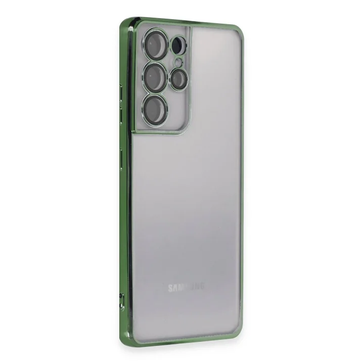 Mey İthalat®  Samsung Galaxy S21 Ultra Kılıf  Lensli Silikon - Yeşil