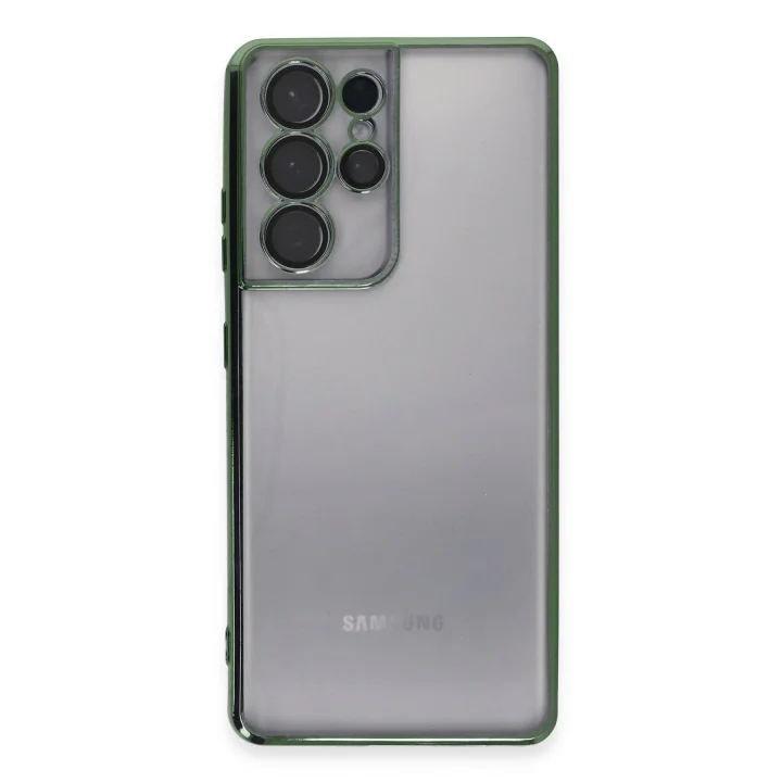 Mey İthalat®  Samsung Galaxy S21 Ultra Kılıf  Lensli Silikon - Yeşil
