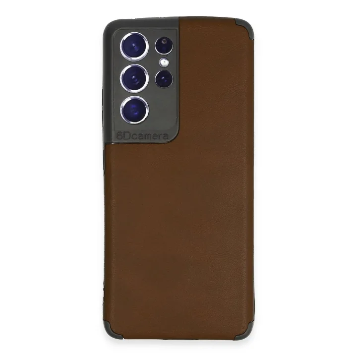 Mey İthalat®  Samsung Galaxy S21 Ultra Kılıf Loop Deri Silikon - Kahverengi