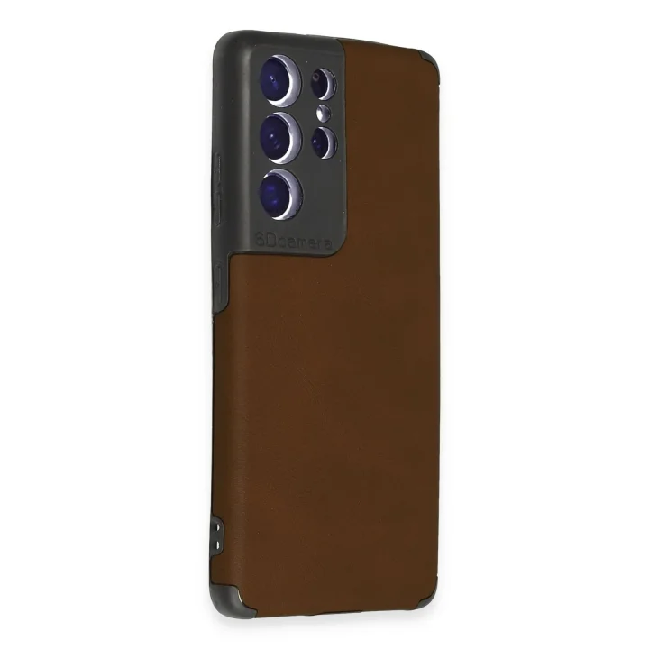 Mey İthalat®  Samsung Galaxy S21 Ultra Kılıf Loop Deri Silikon - Kahverengi