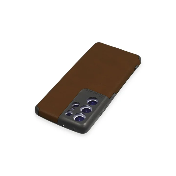 Mey İthalat®  Samsung Galaxy S21 Ultra Kılıf Loop Deri Silikon - Kahverengi