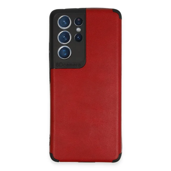 Mey İthalat®  Samsung Galaxy S21 Ultra Kılıf Loop Deri Silikon - Kırmızı