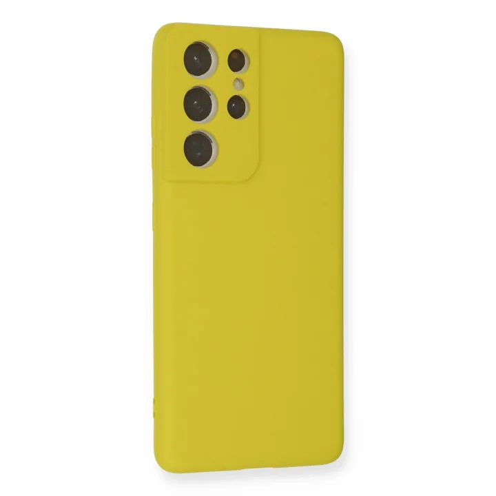 Mey İthalat®  Samsung Galaxy S21 Ultra Kılıf Nano içi Kadife Silikon - Sarı