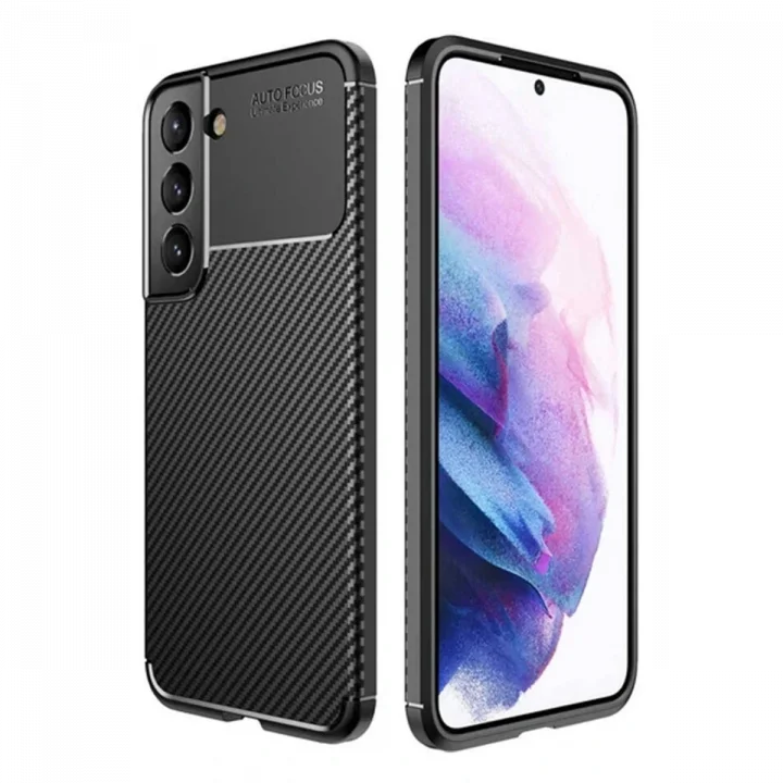 Mey İthalat®  Samsung Galaxy S22 Plus Kılıf Auto Focus Karbon Kapak - Siyah