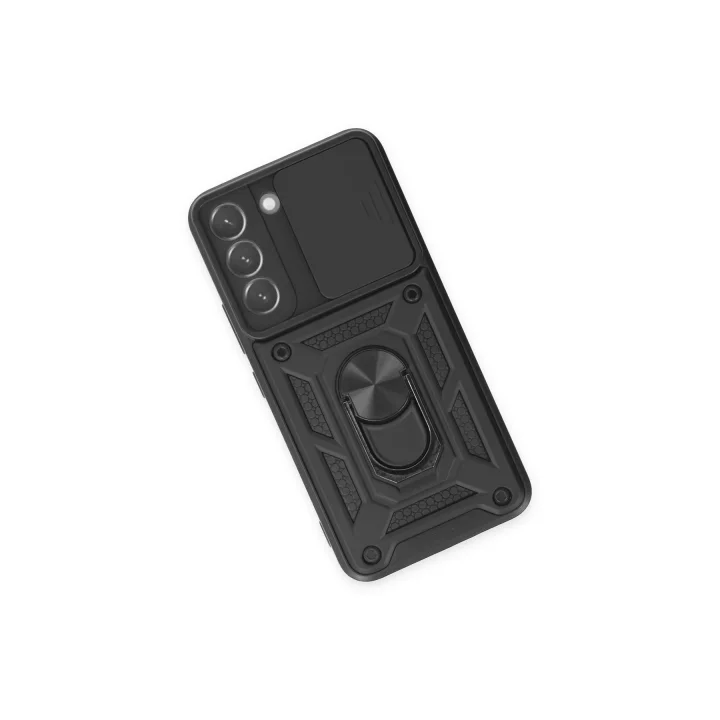 Mey İthalat®  Samsung Galaxy S23 FE Kılıf Pars Lens Yüzüklü Silikon - Siyah