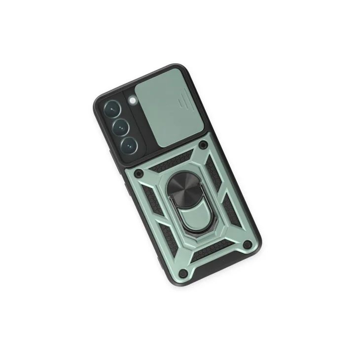 Mey İthalat®  Samsung Galaxy S23 Kılıf Pars Lens Yüzüklü Silikon - Yeşil