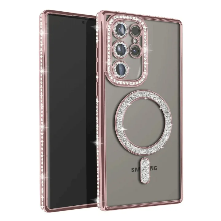 Mey İthalat®  Samsung Galaxy S23 Ultra Joke Simli Magneticsafe Kılıf - Pembe