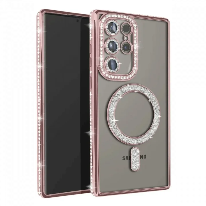 Mey İthalat®  Samsung Galaxy S23 Ultra Joke Simli Magneticsafe Kılıf - Pembe